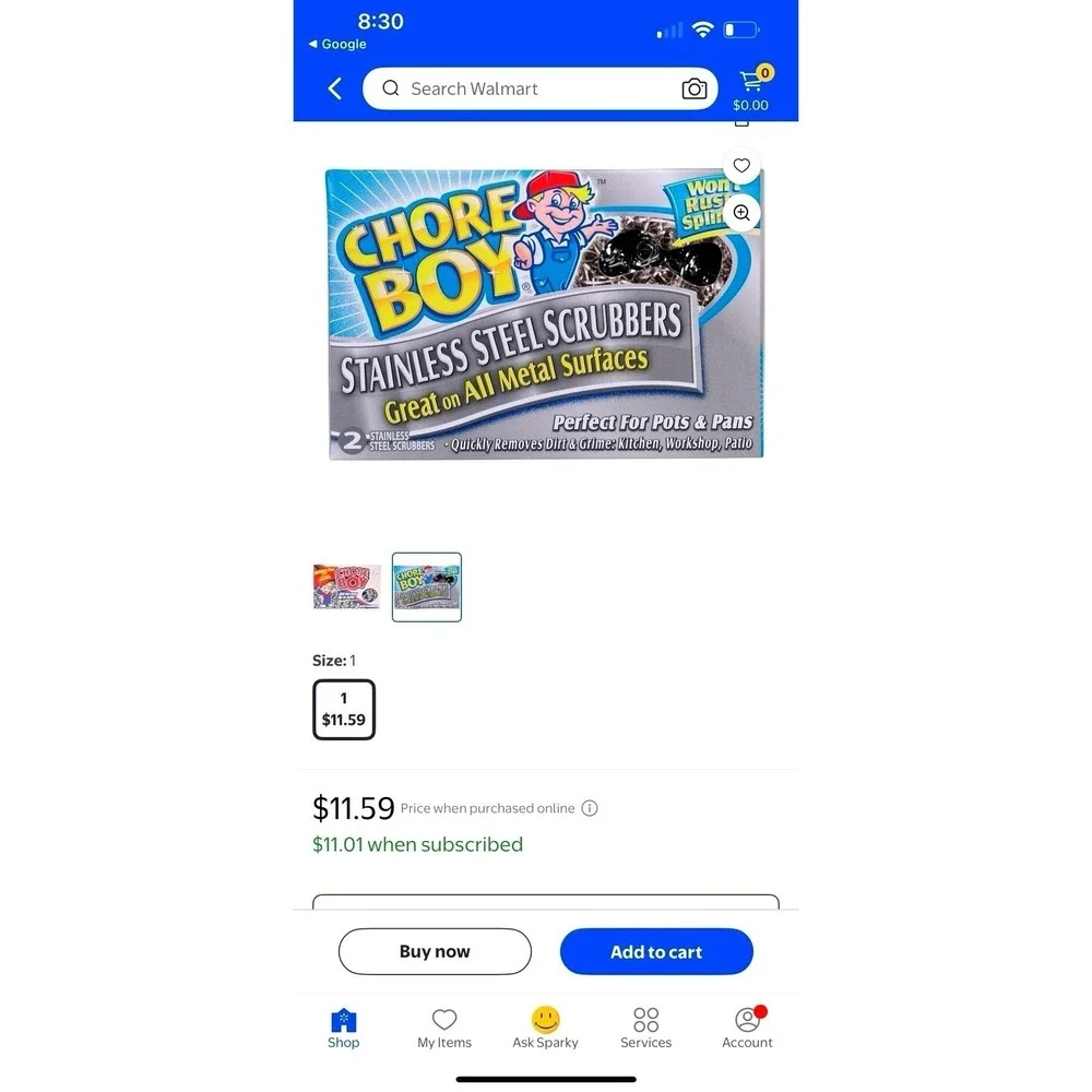 7 Chore‎ Boy Stainless Steel Scrubbers 2 pack = 14 scrubbers Outer Box Crushed